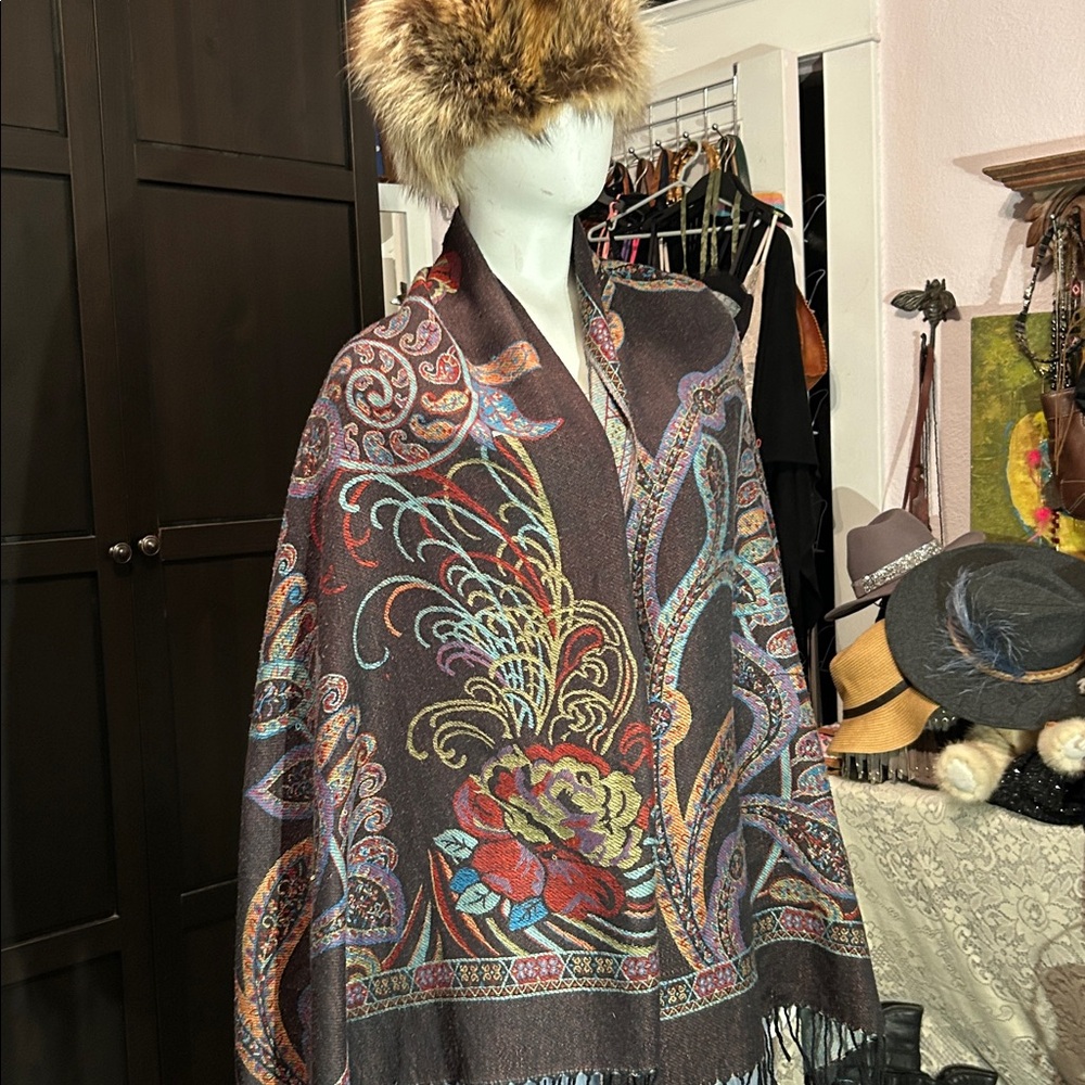Amazing chocolate brown with many colors, floral blanket wrap